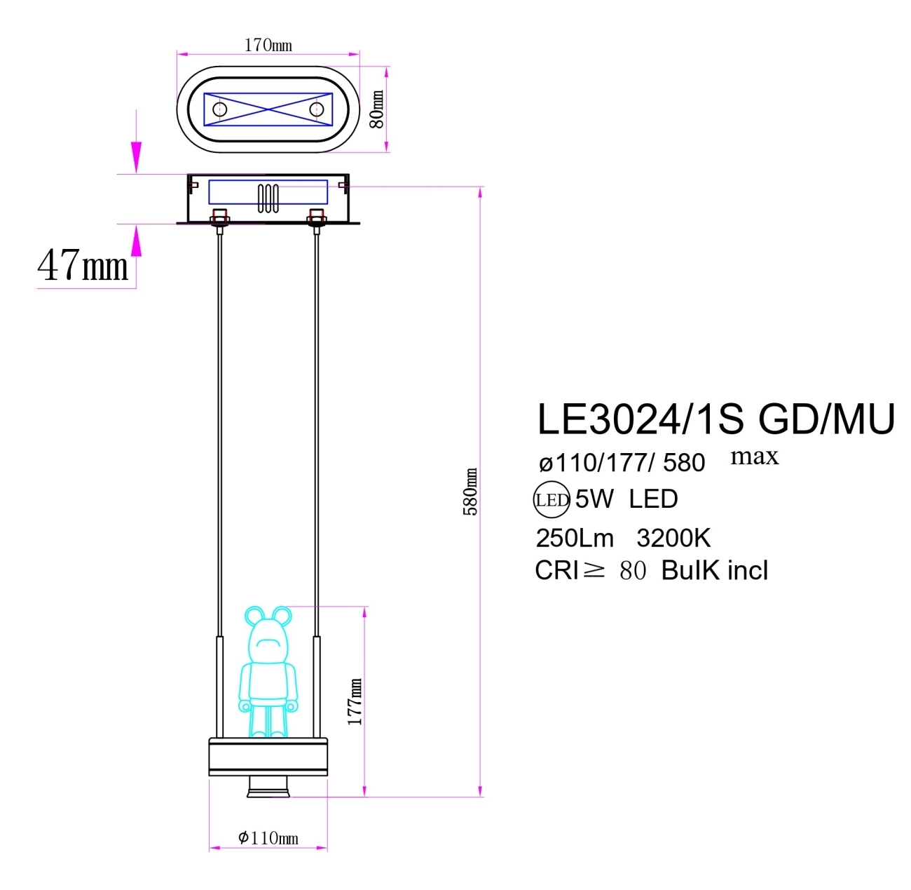 Светильник подвесной LEON Joli LE3024/1S GD/MU