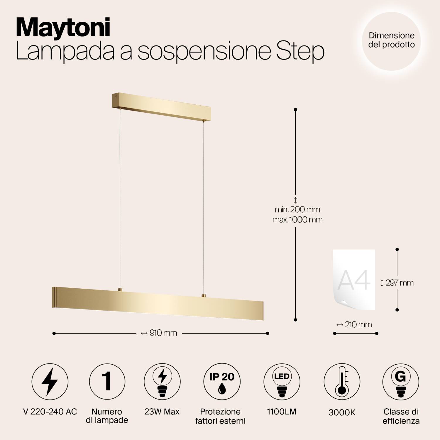 Светильник подвесной Maytoni Step P010PL-L23G3K