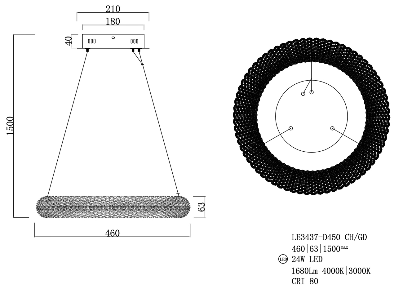 Подвесная люстра LEON Juliana LE3437-D450 CH