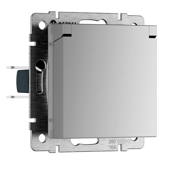 Розетка Werkel Встраиваемые механизмы серебряные W1171206/ Розетка влагозащ. с зазем. с защит. крышкой и шторками N (серебряный)