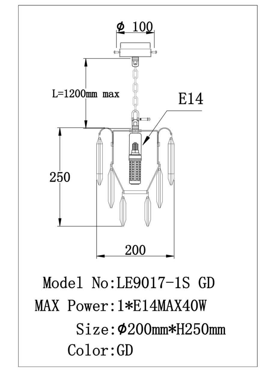 Светильник подвесной LEON Catherine LE9017/1S GD