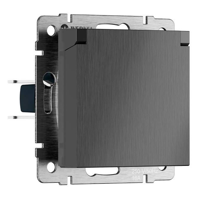 Розетка Werkel Встраиваемые механизмы графит рифленый W1171204/ Розетка влагозащ. с зазем. с защит. крышкой и шторками N (графит рифленый)