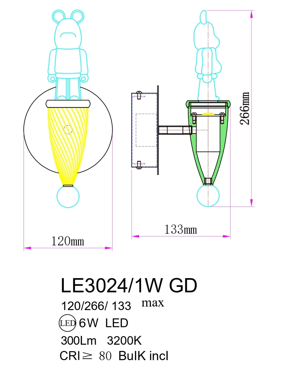 Настенное бра LEON Joli LE3024/1W GD