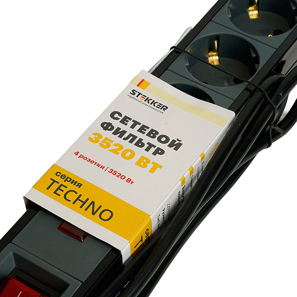 Сетевой фильтр 3-местный с/з 3x1мм2, 3 м, Stekker Techno 50154