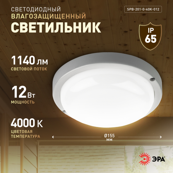 Уличный потолочный светильник ЭРА SPB-2 SPB-201-0-40K-012
