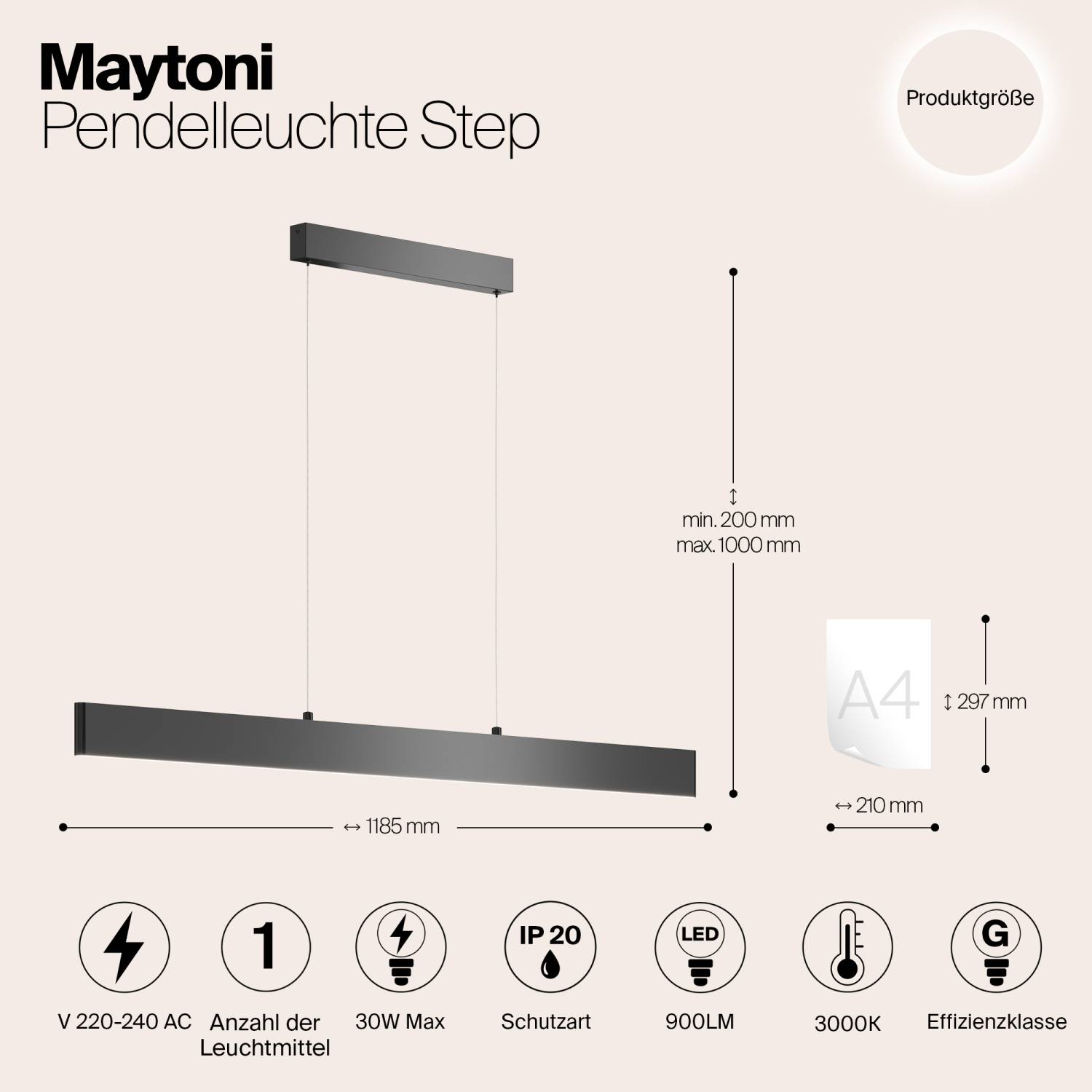 Светильник подвесной Maytoni Step P010PL-L30B