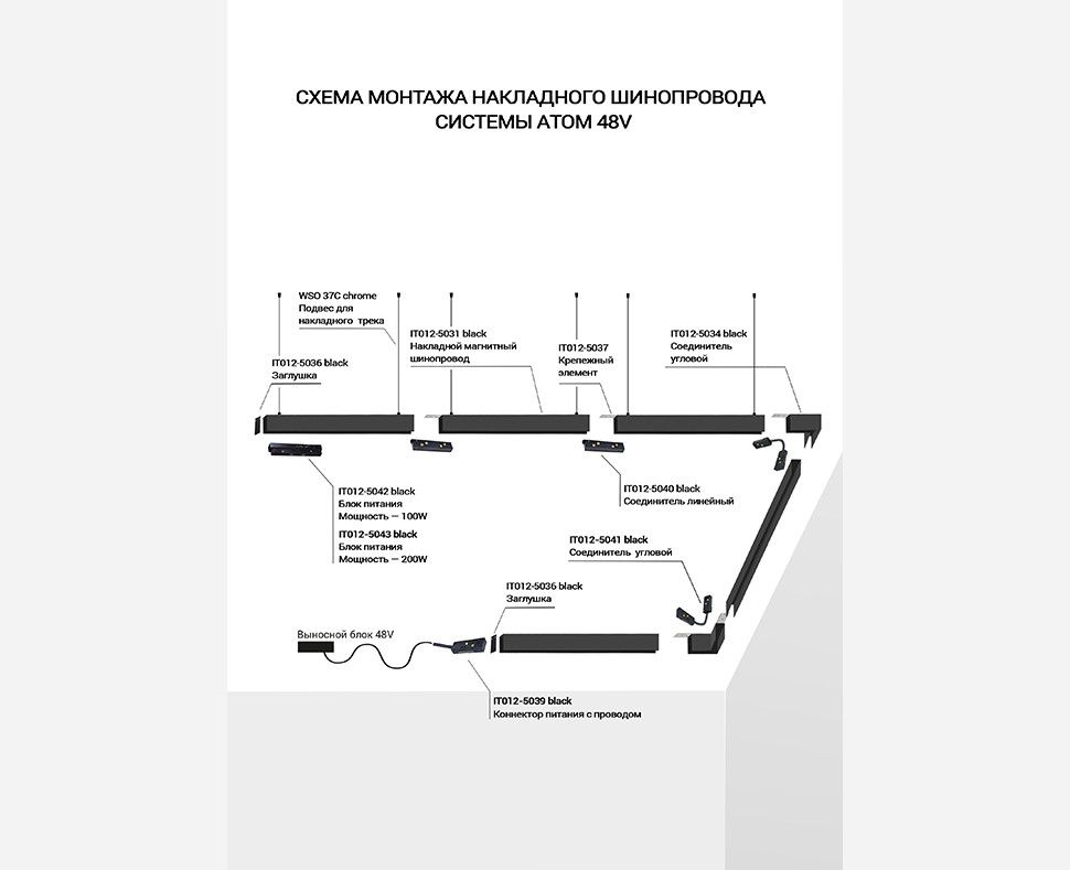 Крепежный элемент для накладного шинопровода системы ATOM Italline IT012 IT012-5037