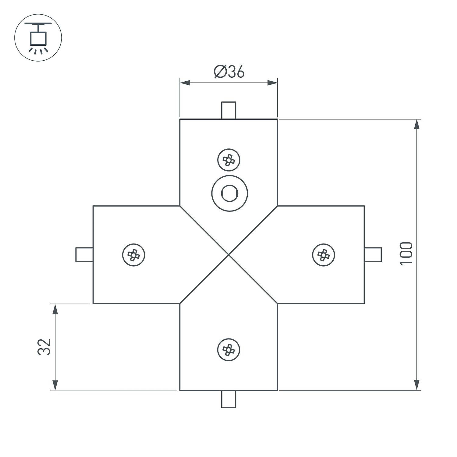 Крестовой коннектор для соединения 4-х отрезков профиля ROUND-D36-360 Arlight Sl-Round 050544