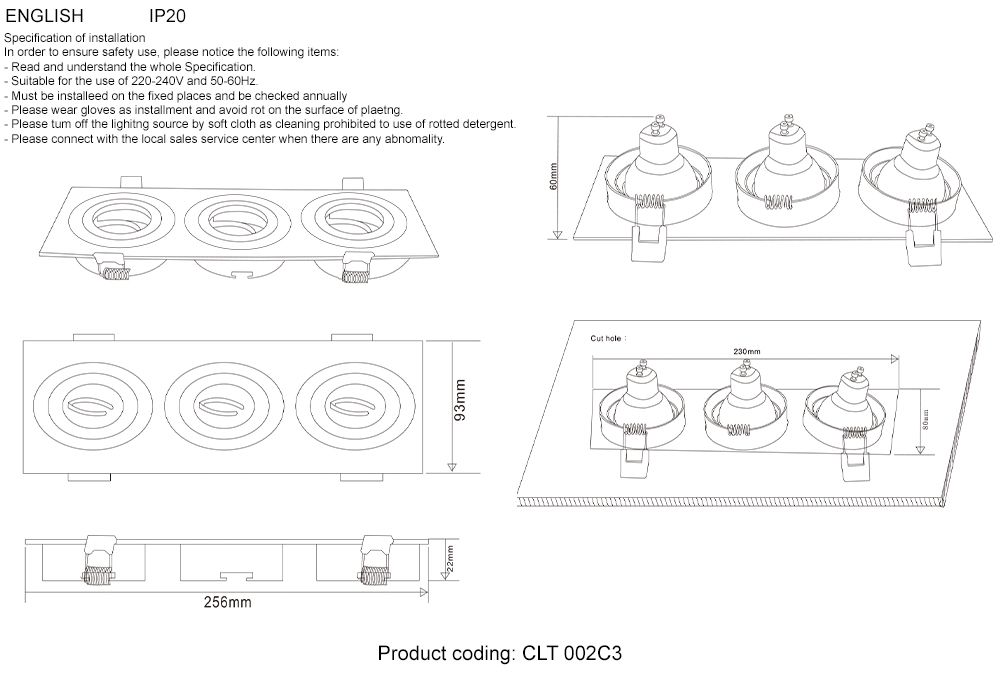 Встраиваемый светильник Crystal Lux Clt 002 CLT 002C3 WH
