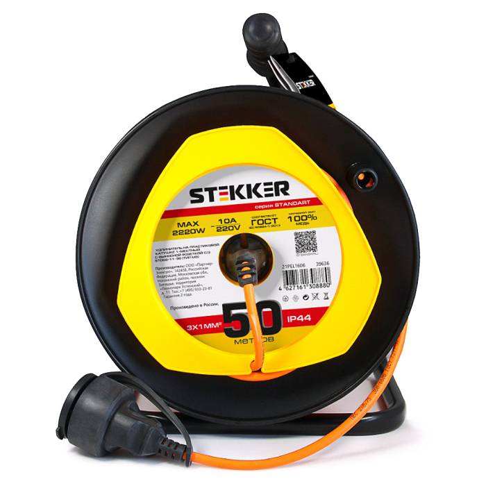 Удлинитель на пластиковой катушке Stekker Standart 39636 Удлинитель на пластиковой катушке Stekker Standart 39636