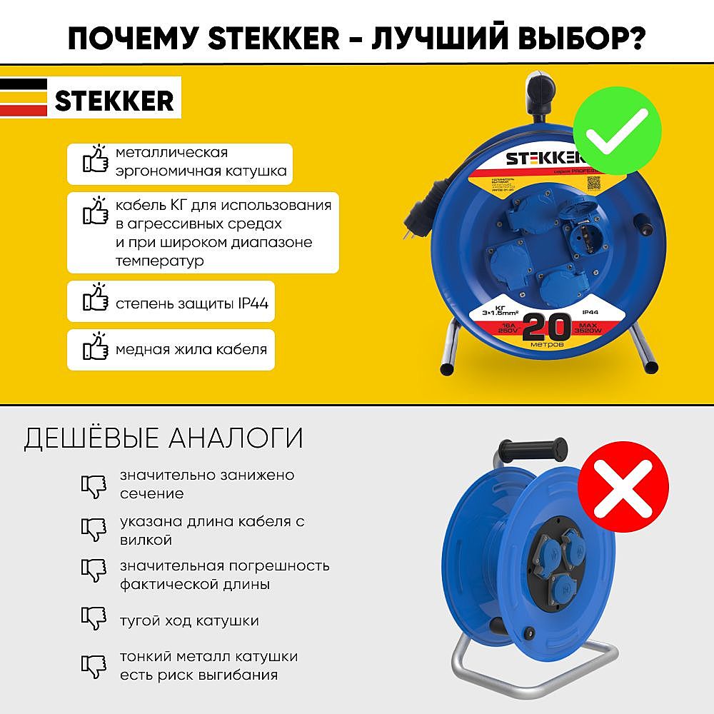 Удлинитель на металлической катушке с/з 4-местный Stekke Stekker Professional 39785 Удлинитель на металлической катушке с/з 4-местный Stekke Stekker Professional 39785