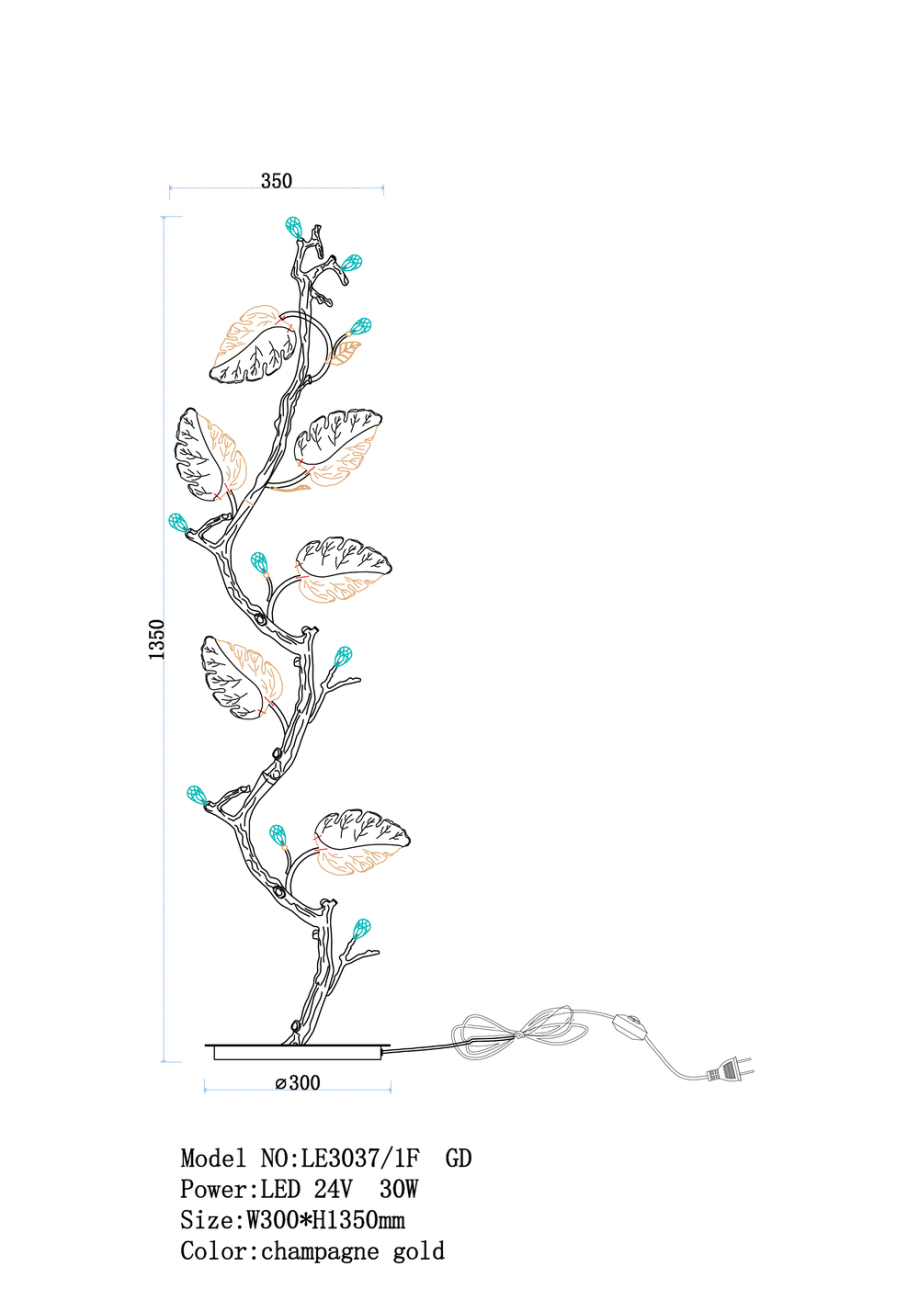 Торшер LEON Olivia LE3037/1F GD