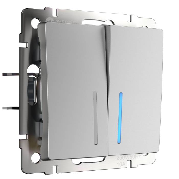 Выключатель Werkel W1120106/ Выключатель двухклавишный с подсветкой (серебряный)