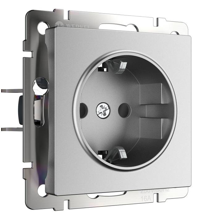 Розетка Werkel W1171165/ Розетка с заземлением и шторками (серебряный матовый)