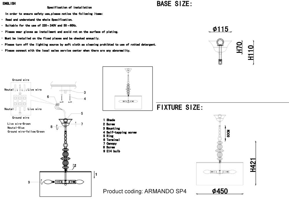 Подвесная люстра Crystal Lux Armando Gold ARMANDO SP4 GOLD