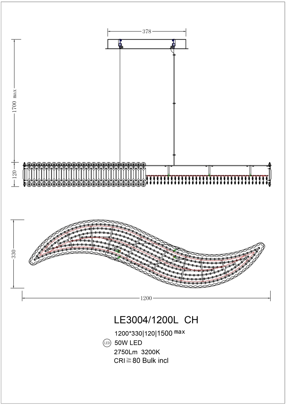 Светильник подвесной LEON Justine LE3004/1200L CH