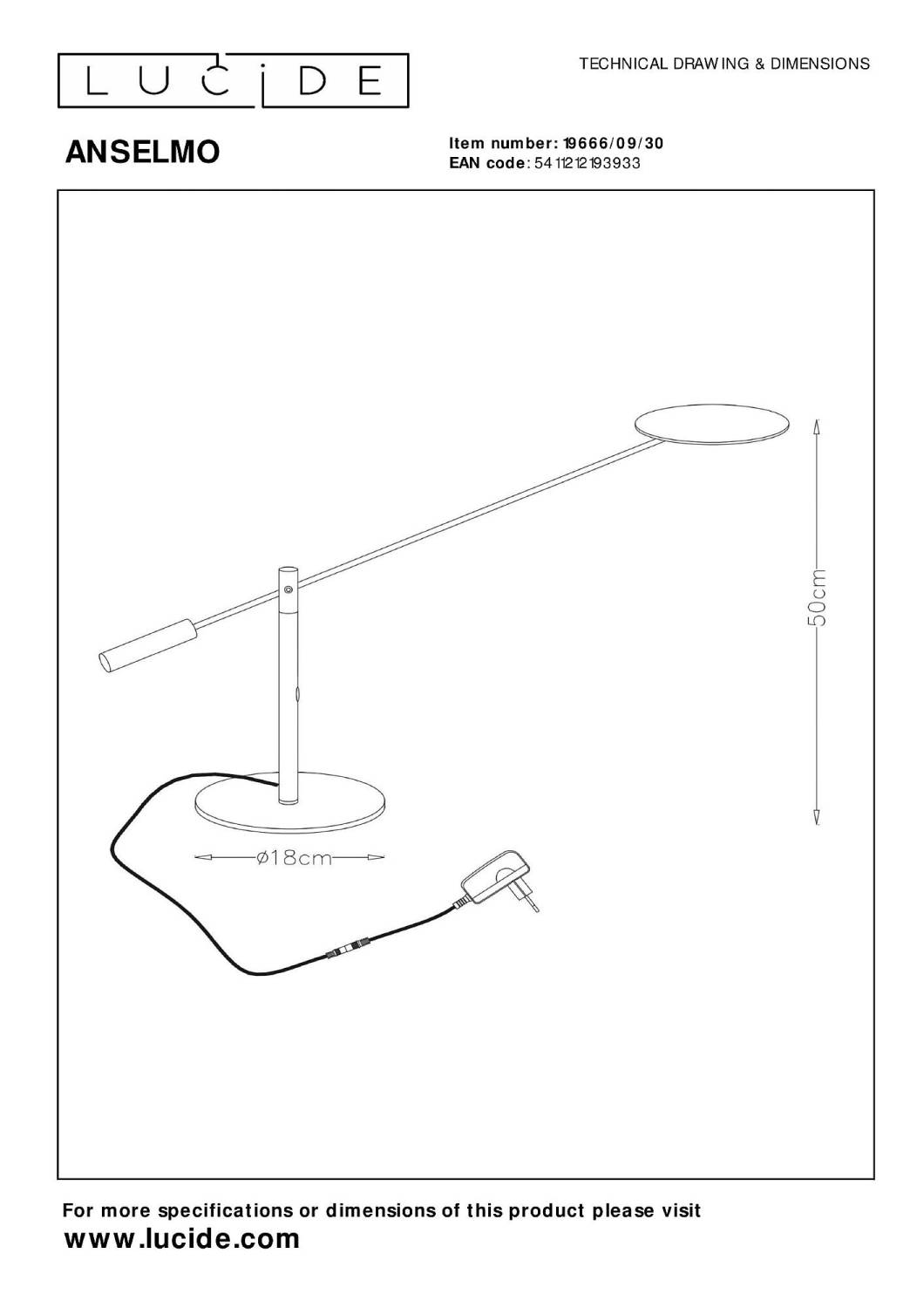 Настольная лампа Lucide Anselmo 19666/09/30