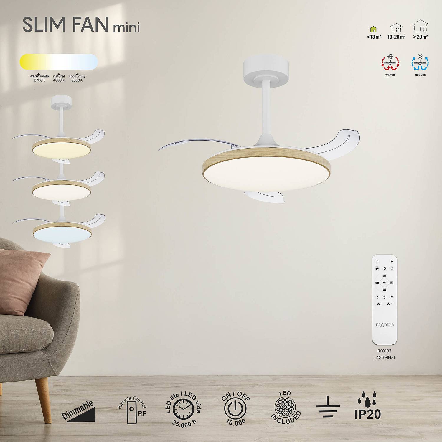 Люстра-вентилятор Mantra Slim Fan 9009