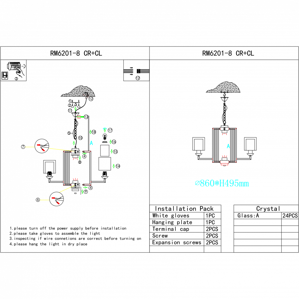 Подвесная люстра iLamp King RM6201-8 CR+CL