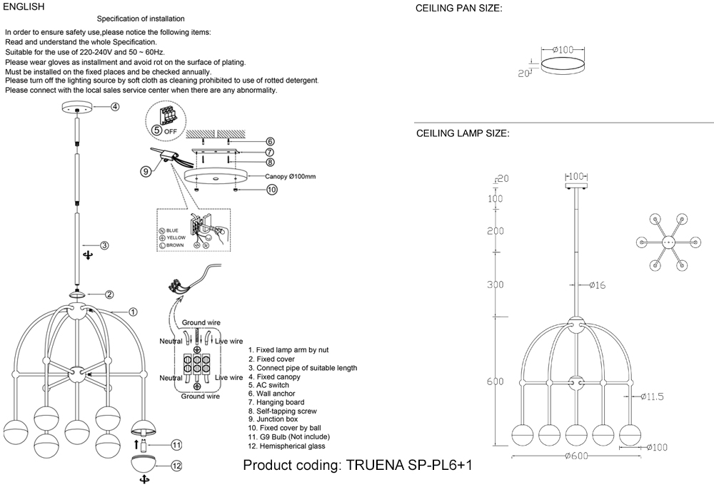 Люстра на штанге Crystal Lux Truena TRUENA SP-PL6+1 NICKEL