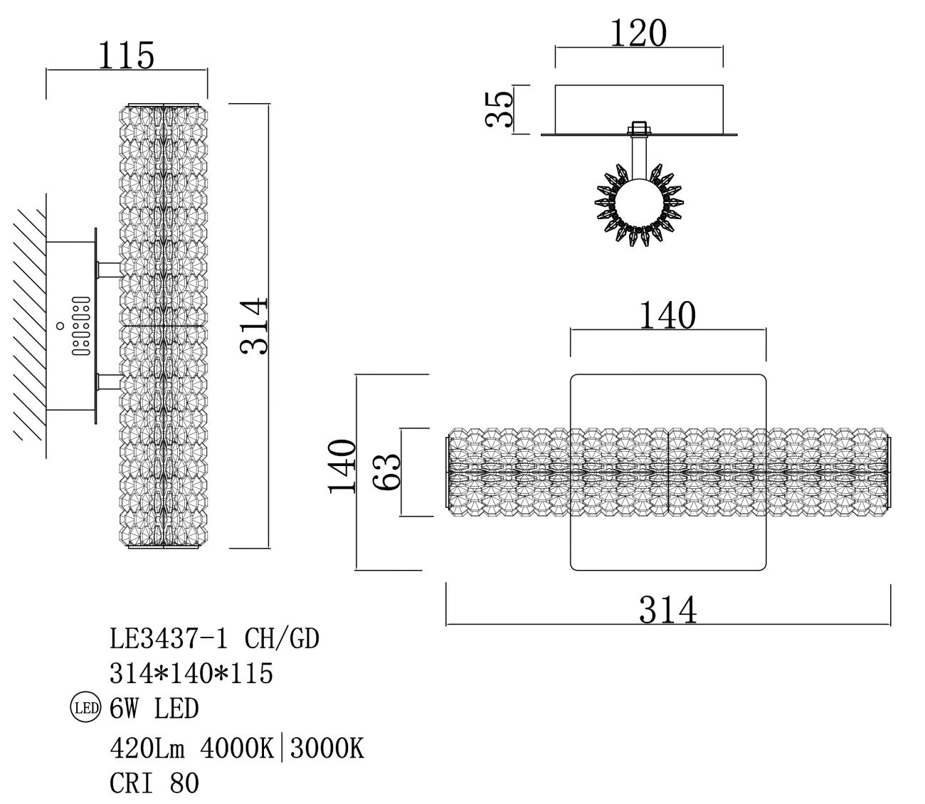 Настенный светильник LEON Juliana LE3437-1 GD