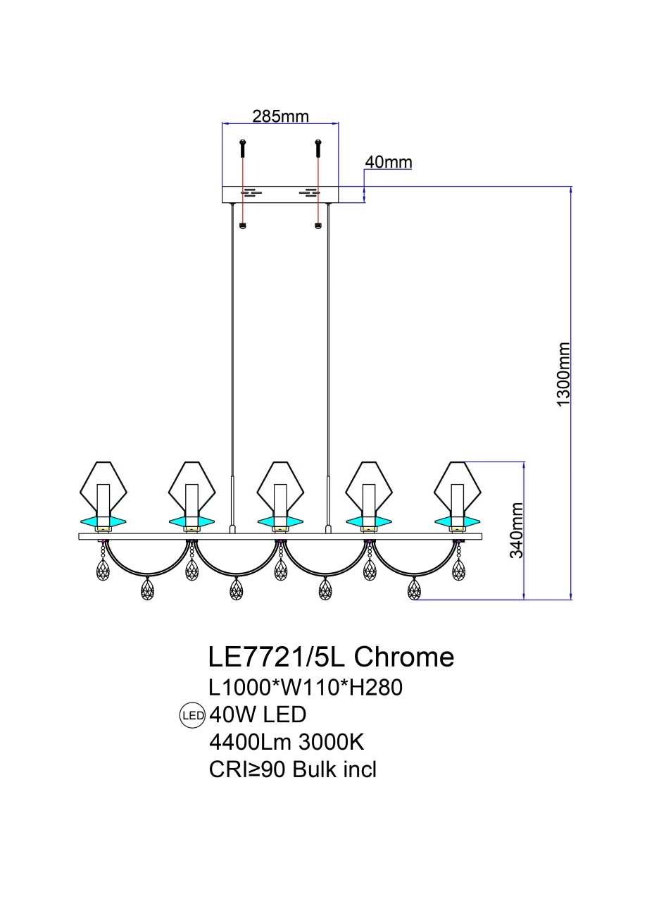 Светильник подвесной LEON Therese LE7721/5L Chrome