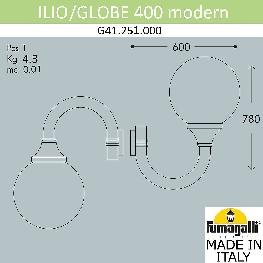Уличный настенный светильник Fumagalli Globe 400 Modern G41.251.000.AZE27 Уличный настенный светильник Fumagalli Globe 400 Modern G41.251.000.AZE27