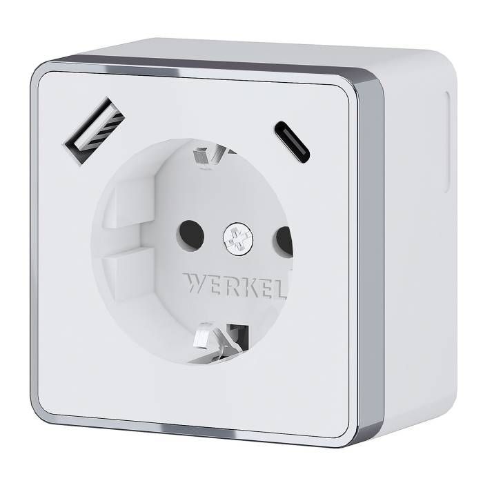 Розетка Werkel W5071701/ Розетка с заземлением, шторками и USB тип A+C Gallant (белый)