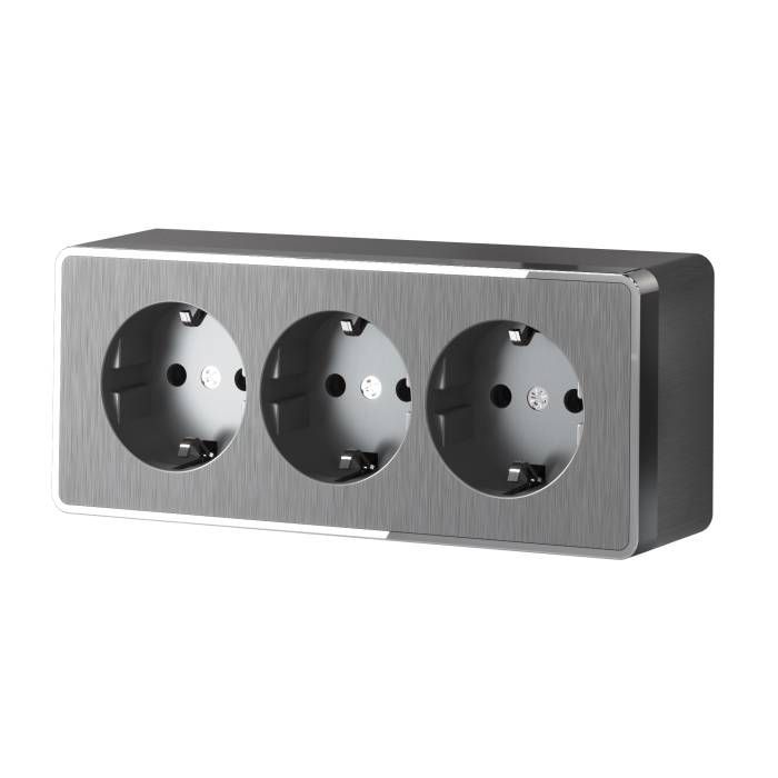 Розетка Werkel W5073104/ Розетка тройная с заземлением и шторками Gallant (графит рифленый)