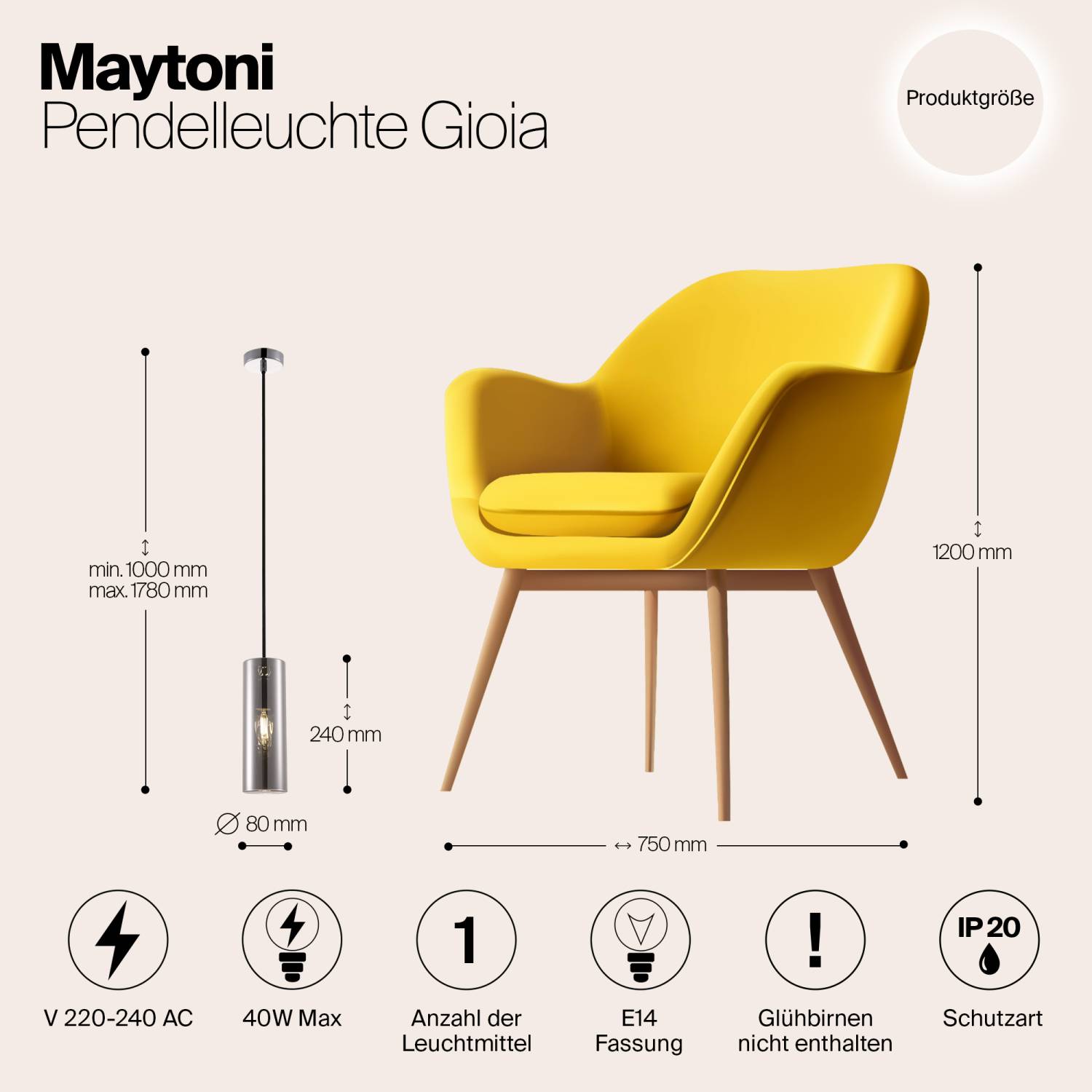 Светильник подвесной Maytoni Gioia P011PL-01CH