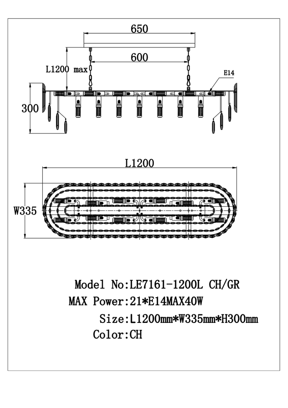Подвесная люстра LEON Jacqueline LE7161/1200L CH/GR