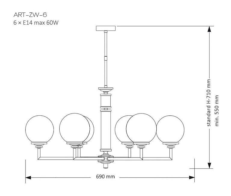 Люстра на штанге Kutek Artu Glass ART-ZW-6(N)G
