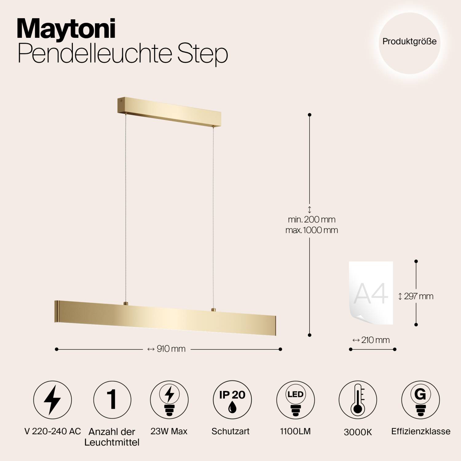 Светильник подвесной Maytoni Step P010PL-L23G3K