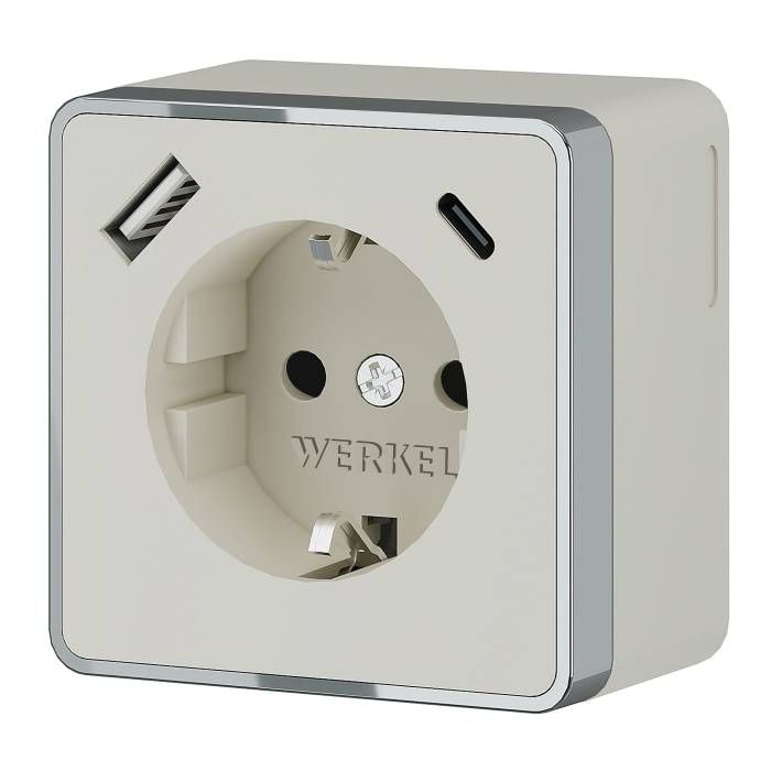 Розетка Werkel W5071703/ Розетка с заземлением, шторками и USB тип A+C Gallant (слоновая кость)