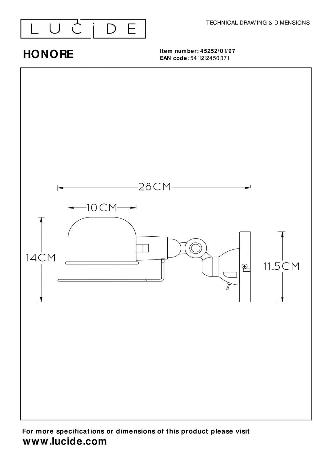 Настенное бра Lucide Honore 45252/01/97