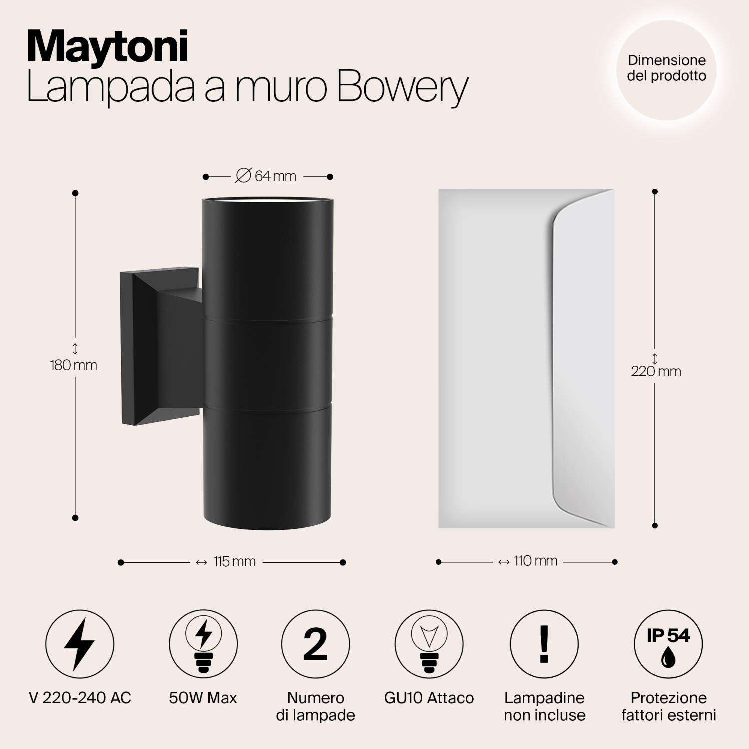 Уличный настенный светильник Maytoni Bowery O574WL-02B
