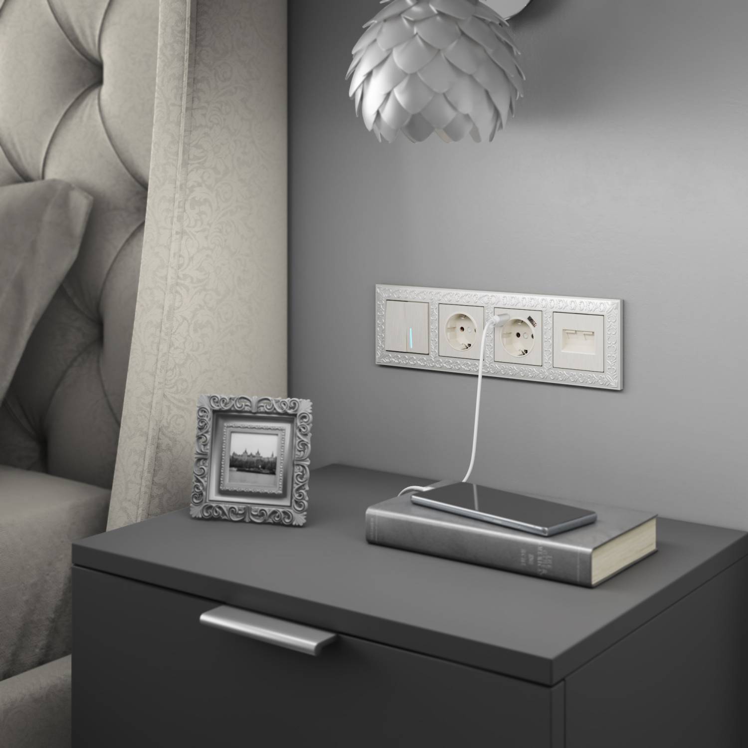 Выключатель Werkel W1122113/ Выключатель двухклавишный проходной с подсветкой (перламутровый рифленый)