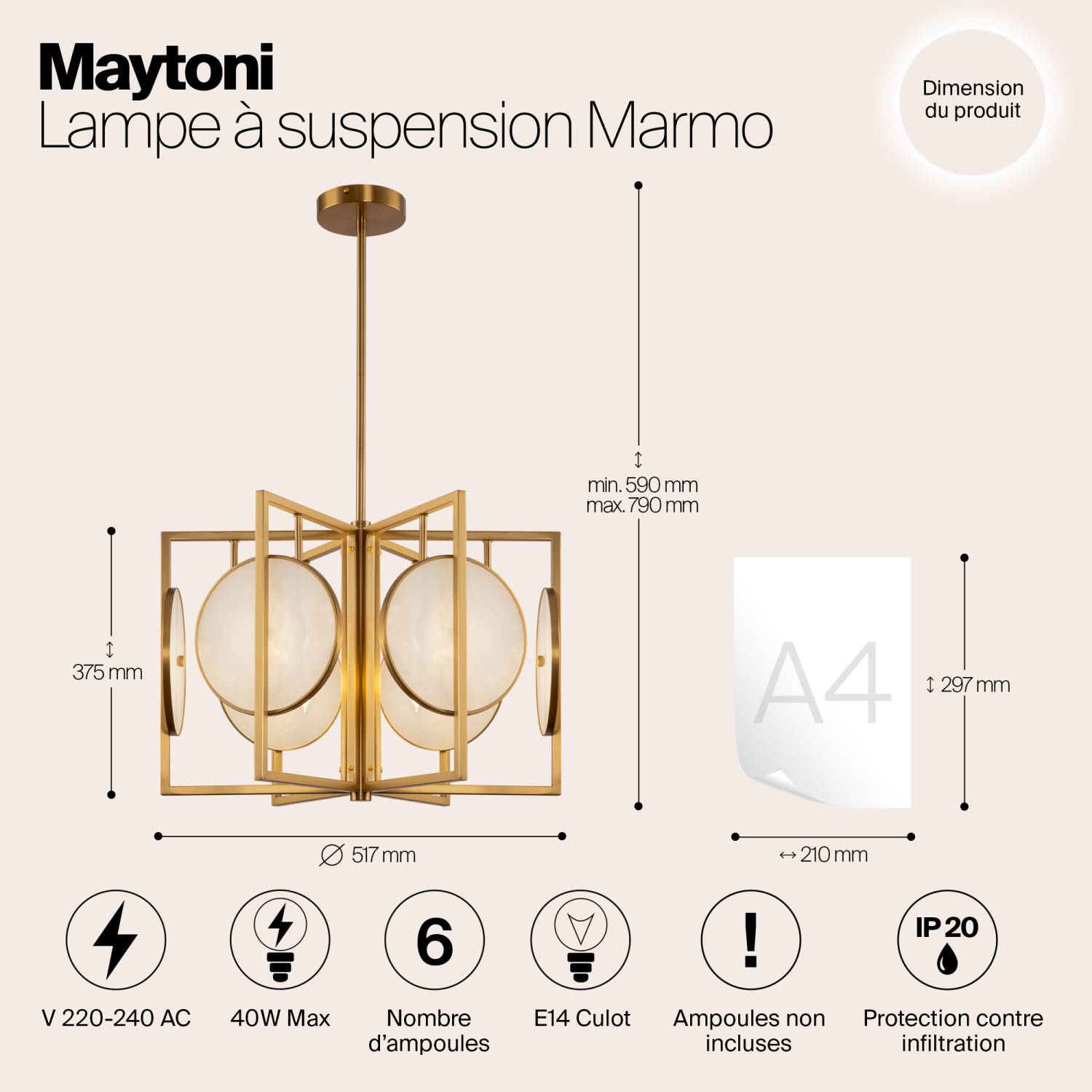 Люстра на штанге Maytoni Marmo MOD099PL-06G