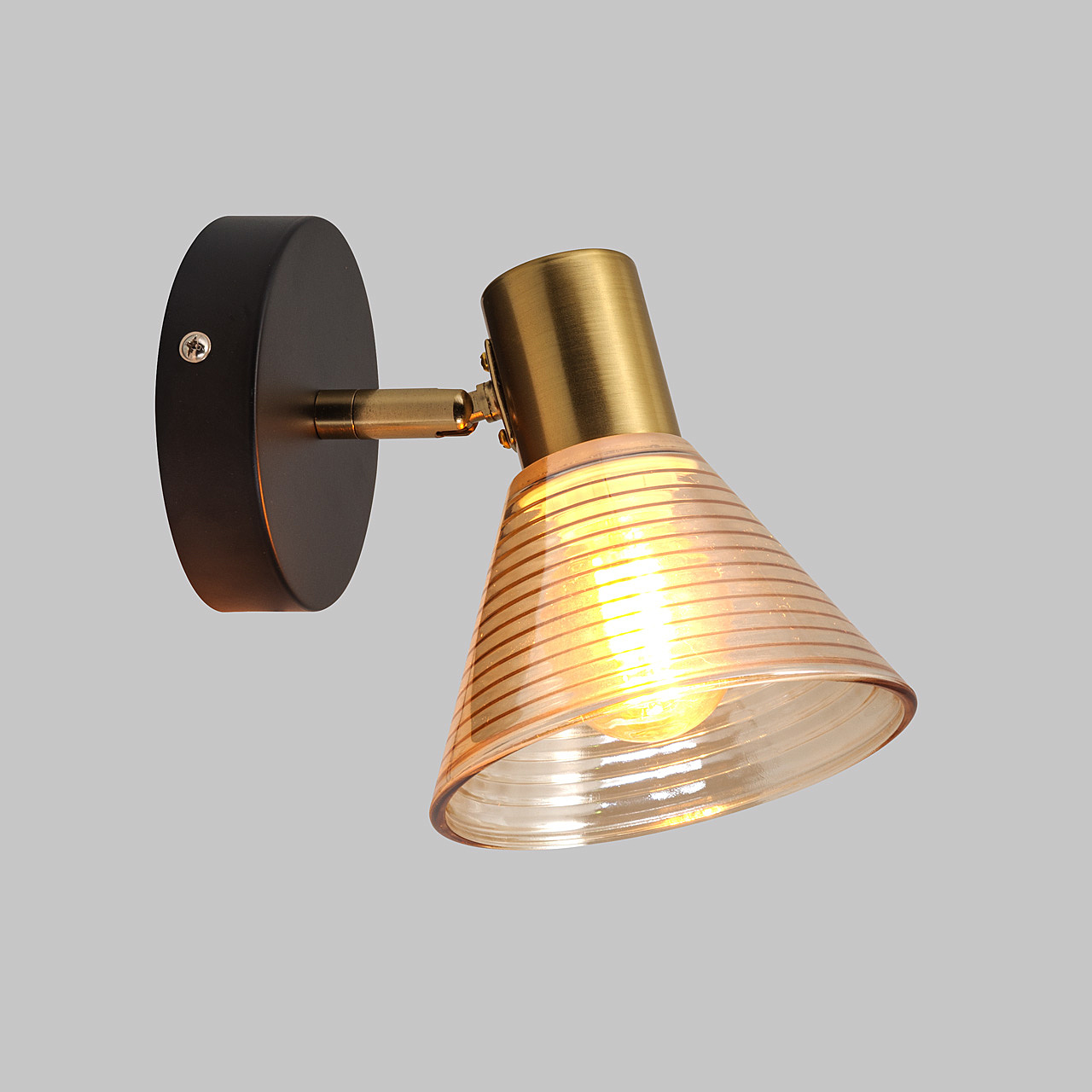 Спот настенный 1*Е14, черный+медь, янтарный плафон SP.046-11-22