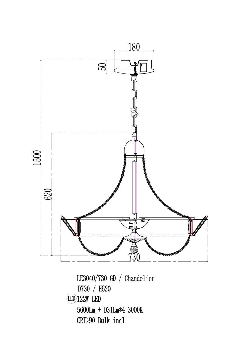 Подвесная люстра LEON Jade LE3040/730 GD