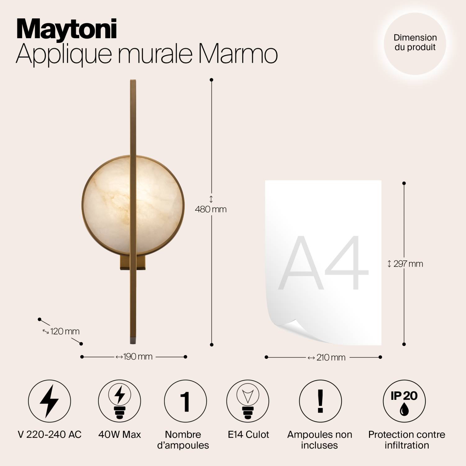 Настенное бра Maytoni Marmo MOD099WL-01G
