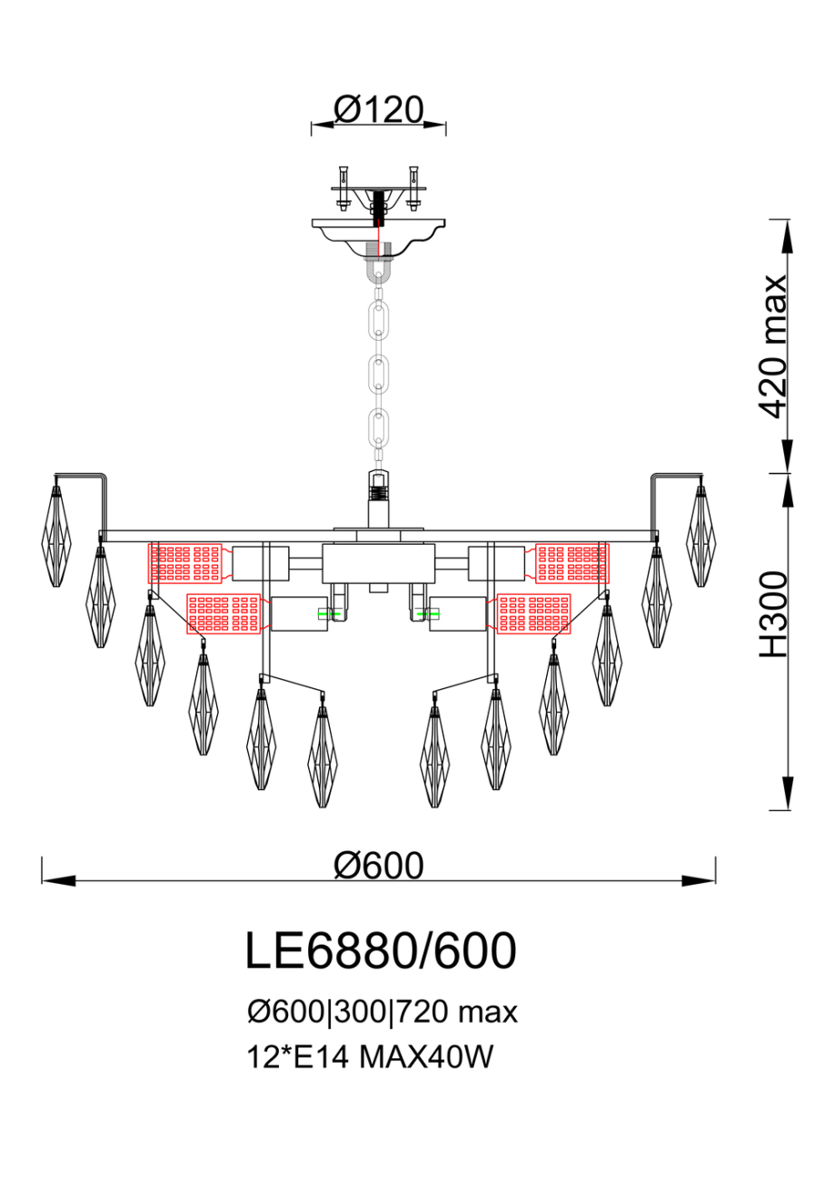 Подвесная люстра LEON Melanie LE6880/600 GD