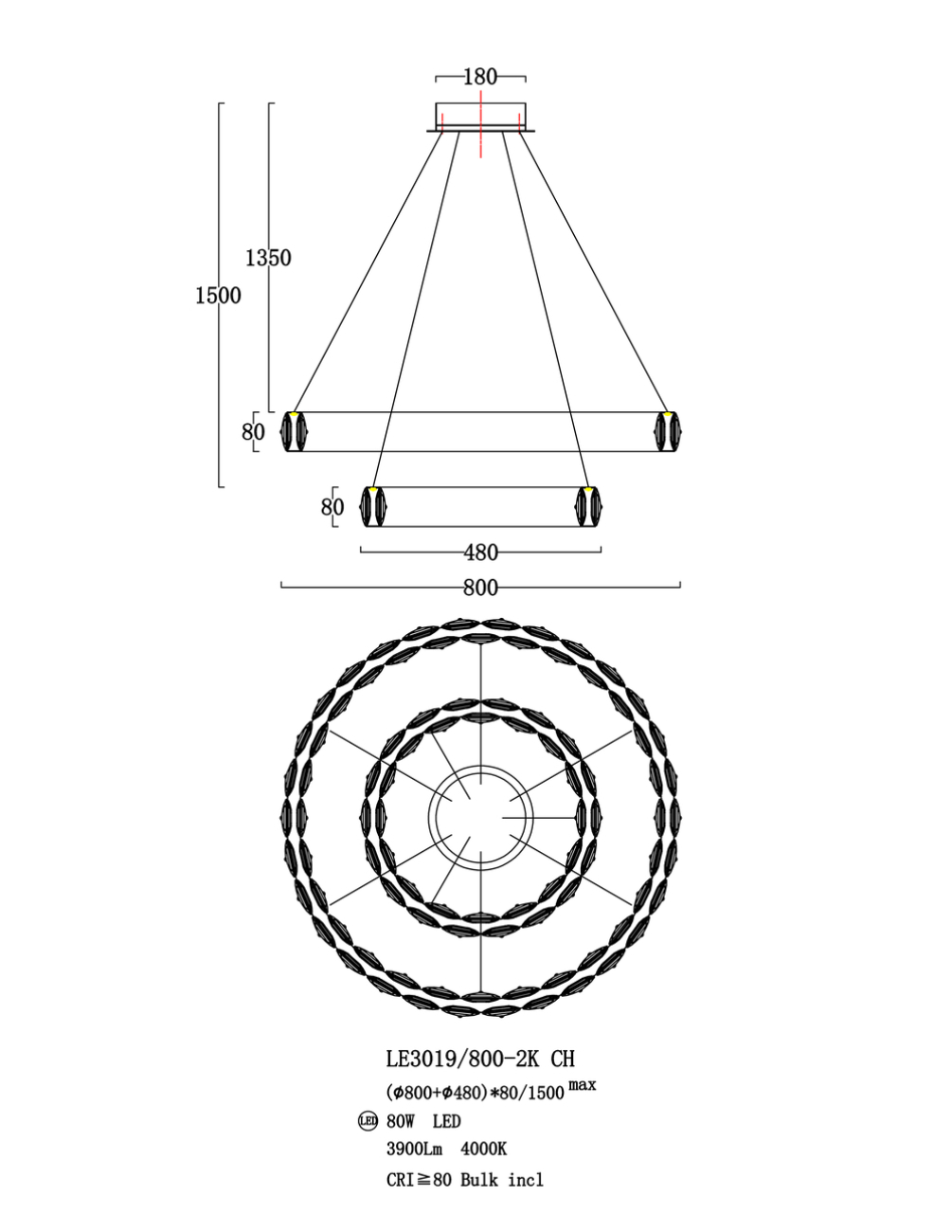 Подвесная люстра LEON MontBlanc LE3019/800-2K CH