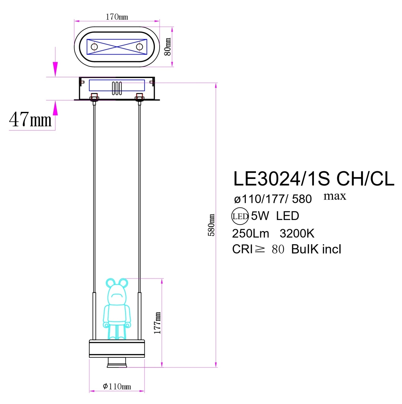 Светильник подвесной LEON Joli LE3024/1S CH/CL