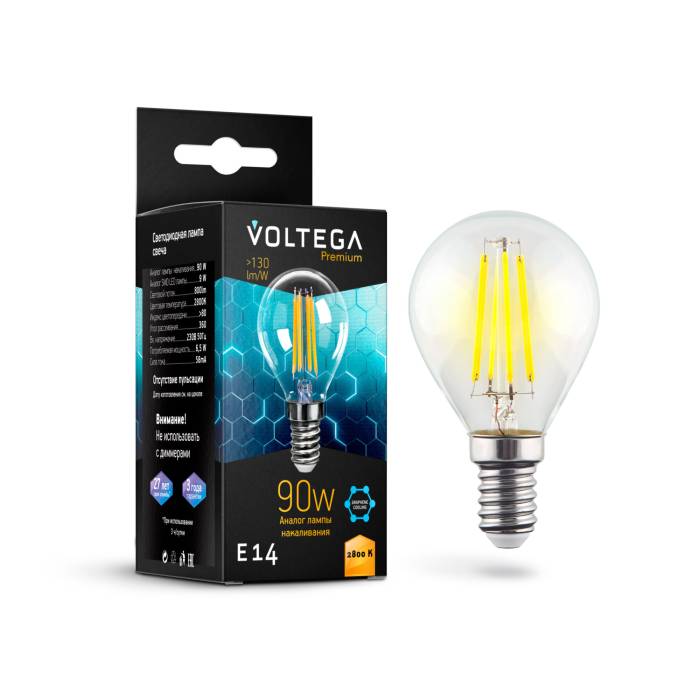 Светодиодные лампочки Voltega 7136 (E14)  (9Вт)  (2800K)  Светодиодные лампочки Voltega 7136 (E14)  (9Вт)  (2800K)