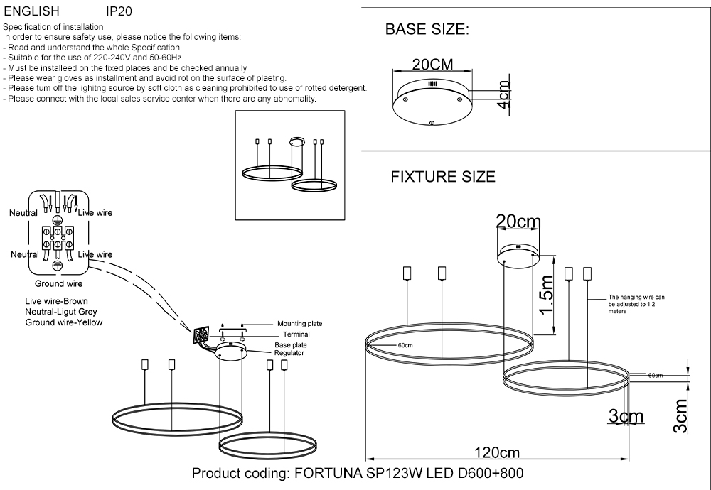 Подвесная люстра Crystal Lux FORTUNA FORTUNA SP123W LED D600+800 GOLD