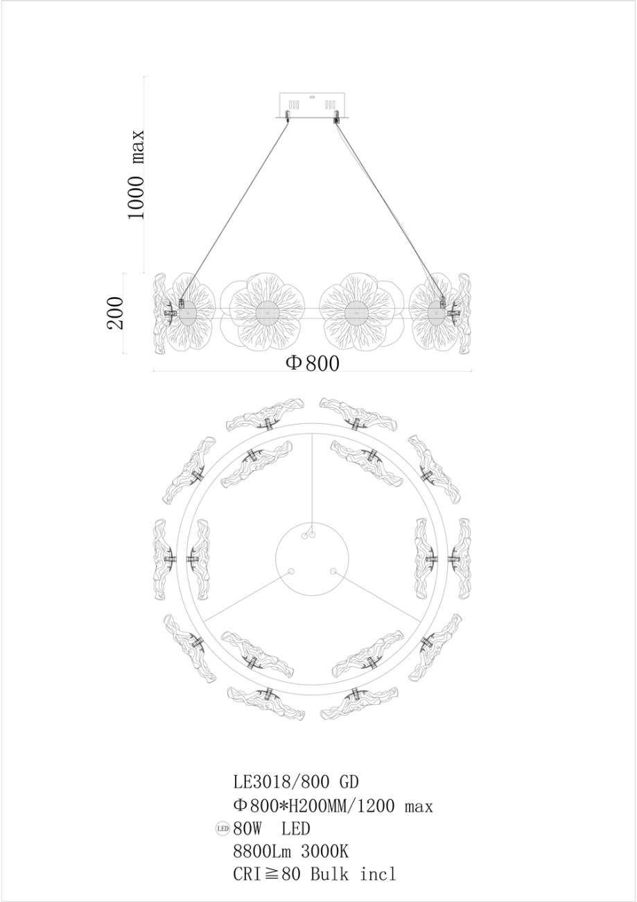 Подвесная люстра LEON Violetta LE3018/800 GD