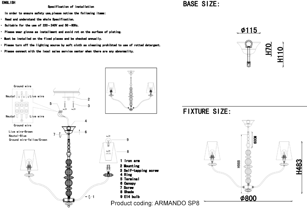 Подвесная люстра Crystal Lux Armando Gold ARMANDO SP8 GOLD