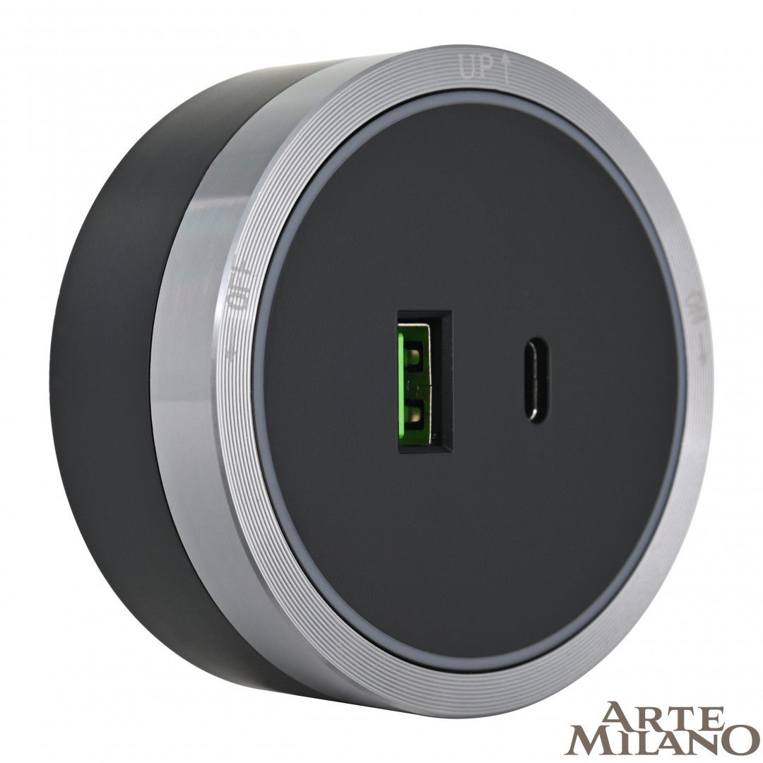 Трековая розетка Arte Milano Am-track-sockets 380066TS LED/USB-Type-C Grey