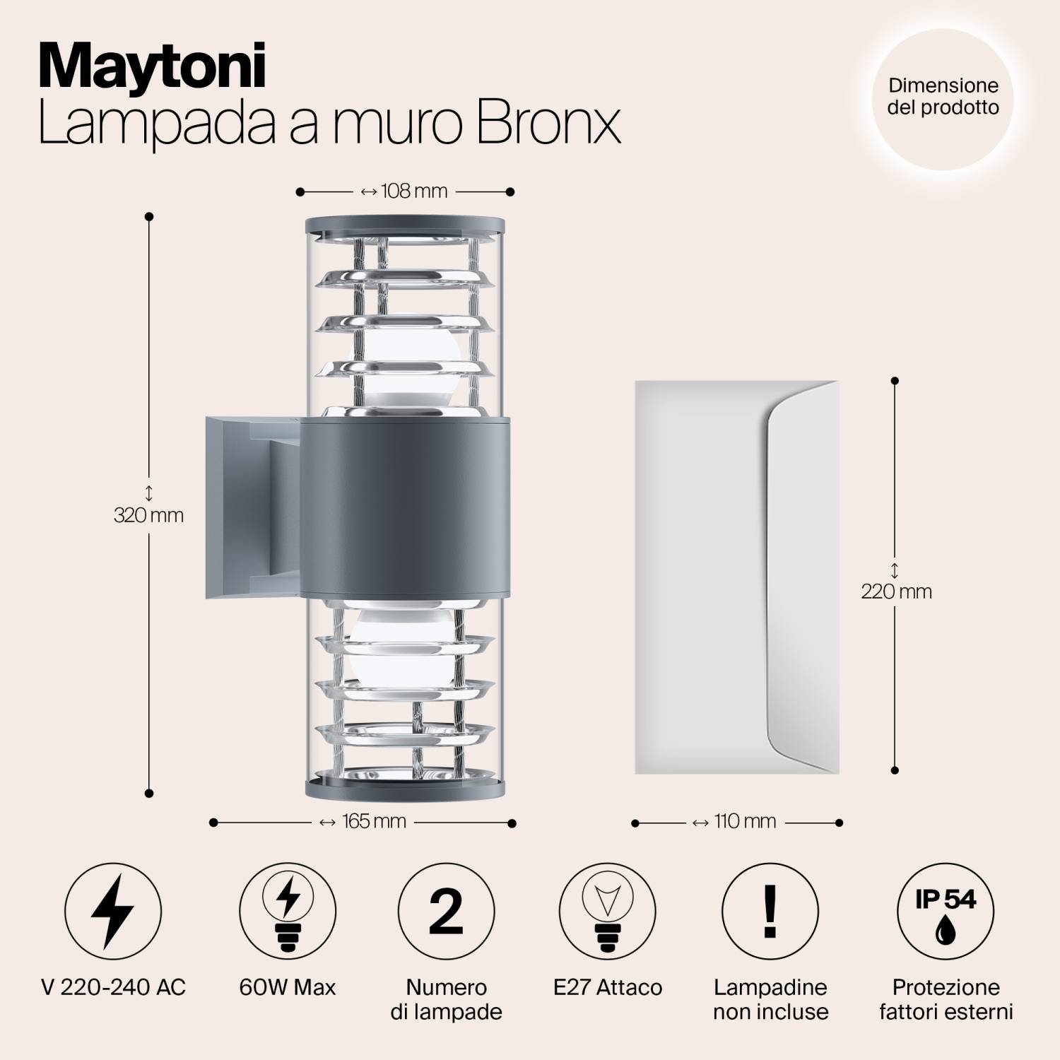 Уличный настенный светильник Maytoni Bronx O576WL-02GR